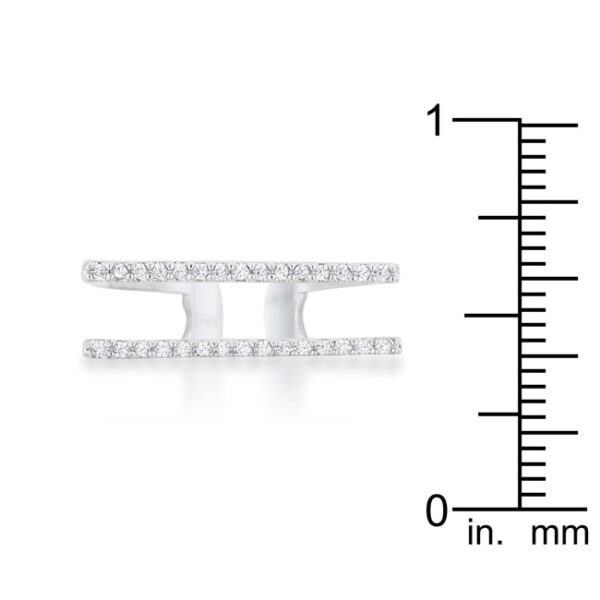 Round 1 Mm cubic zirconia in a pave setting on a rhodium plated over lead free alloy (brass) parallel ring.