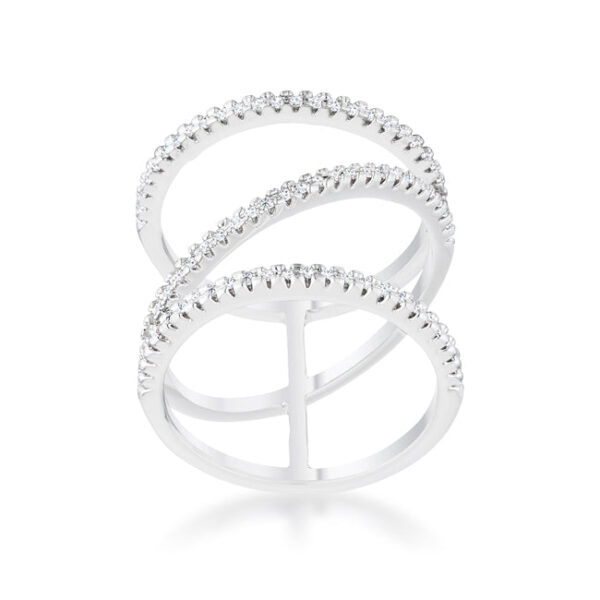 All Clear round 1mm cubic zirconia in pave on a 2.5mm ring, rhodium plated over lead free alloy (brass).