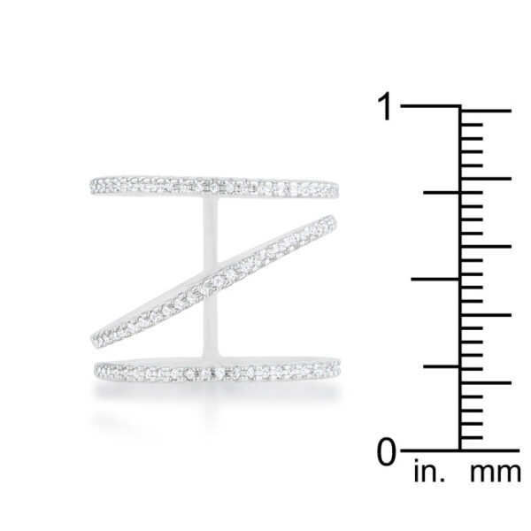 Contemporary 2.5mm ring with pave-set All Clear round cubic zirconia, rhodium plated over lead free alloy (brass).