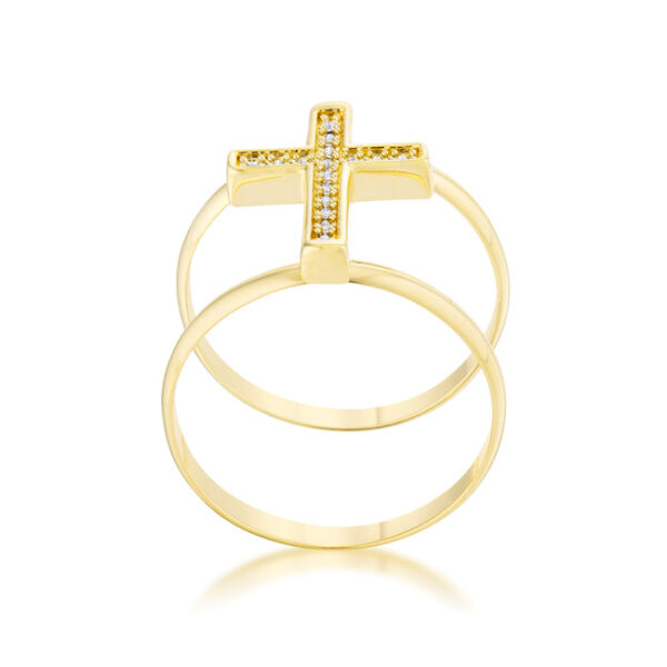 Classic cross ring with a 2 Mm band and gold tone over lead free alloy (brass).