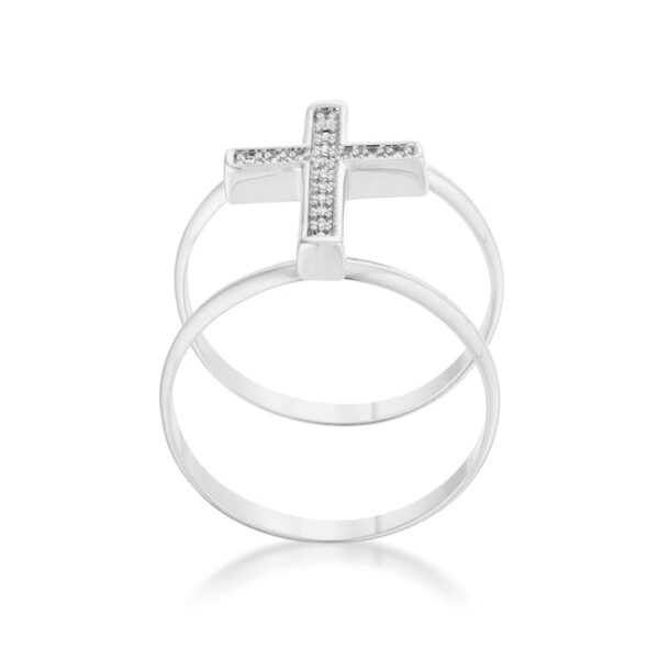 Classic cross ring in gold tone over lead free alloy (brass) with round cubic zirconia in a pave setting.