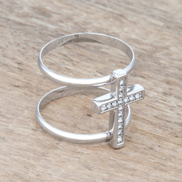2 Mm classic cross ring with round cubic zirconia in a pave setting and gold tone over lead free alloy (brass).