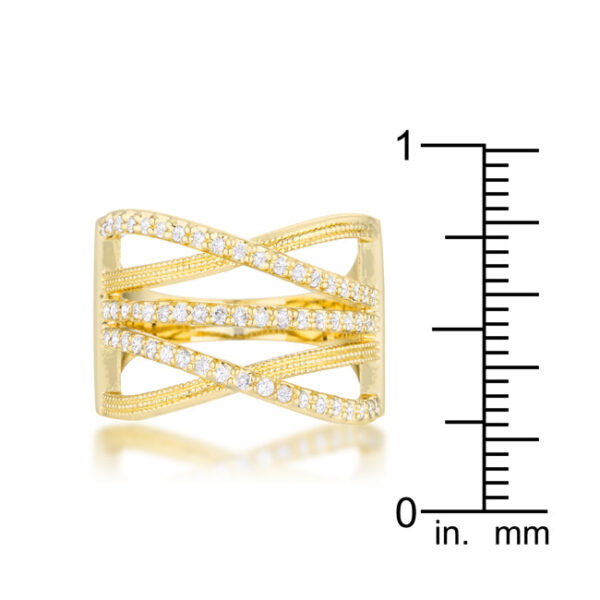 Round 1.25 Mm cubic zirconia in a pave setting on a cable cocktail ring with a gold tone over lead free alloy (brass) finish.