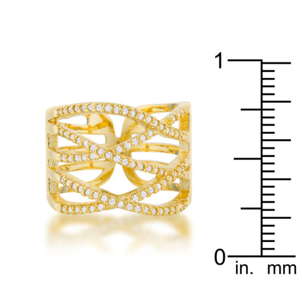 Round 1.15mm cubic zirconia in a pave setting on a 12.5mm-wide contemporary ring.