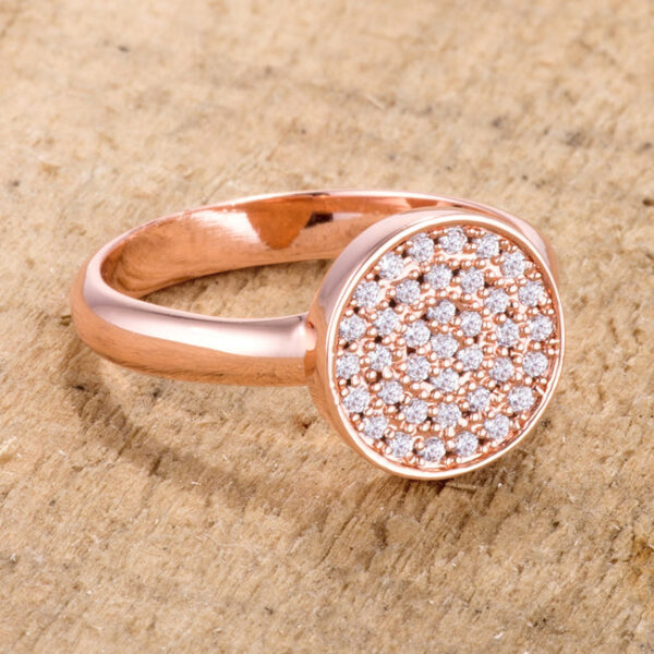 Classic 3mm circle ring with round 1 Mm cubic zirconia in a Pave setting, rosegold plated over lead free alloy (brass).