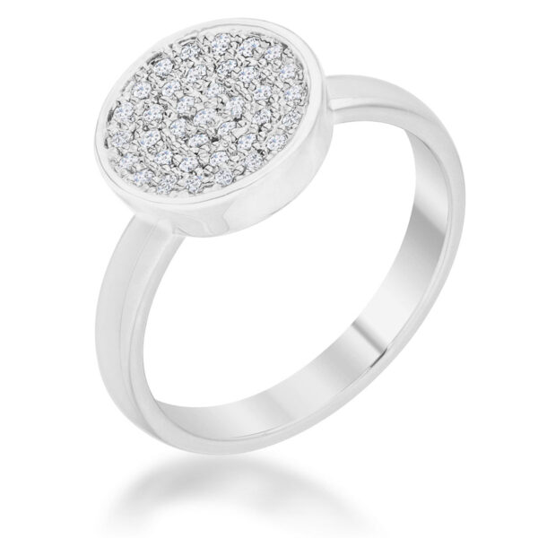 Circle ring with round 1 Mm cubic zirconia in a pave setting and 0.2 ct total weight.