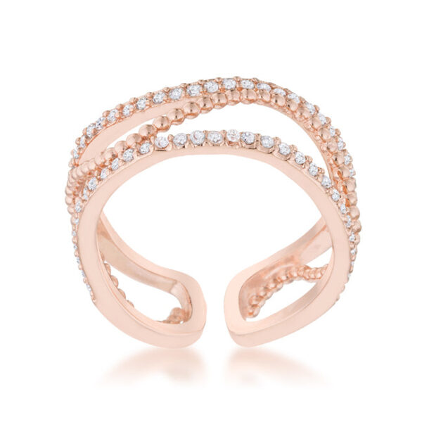 Rosegold plated over lead free alloy (brass) abstract cuff ring with a 7.5mm width.