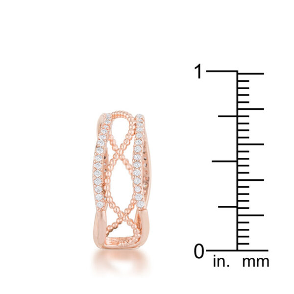 Abstract cuff ring with round pave cubic zirconia, rosegold plated over lead free alloy (brass).