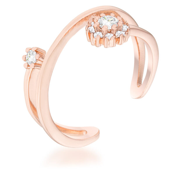 Abstract wrap ring in rose gold tone over lead free alloy (brass) with round prong-set cubic zirconia.