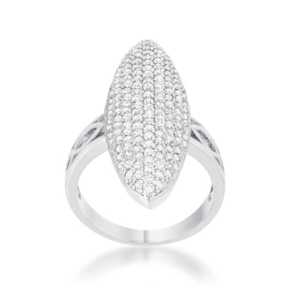 Classic cocktail ring with round cubic zirconia in a pave setting and 2.3 ct total carat weight.
