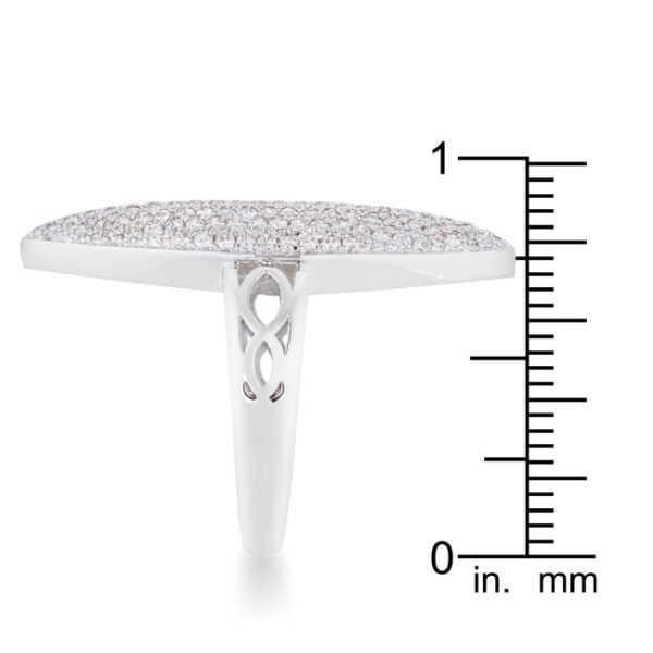Round cubic zirconia pave cocktail ring with rhodium plated over lead free alloy (brass).