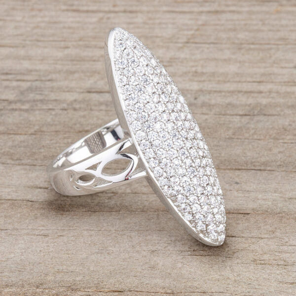 Classic cocktail ring with 2.3 ct total carat weight of round pave-set cubic zirconia.