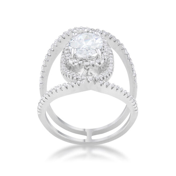 Round 1.15 Mm cubic zirconia in a pave setting on a contemporary cocktail ring with 2.4 ct total carat weight.