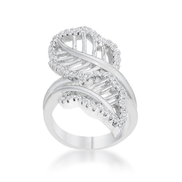 Leaf wrap ring in rhodium plated over lead free alloy (brass), measuring 4.3mm wide.