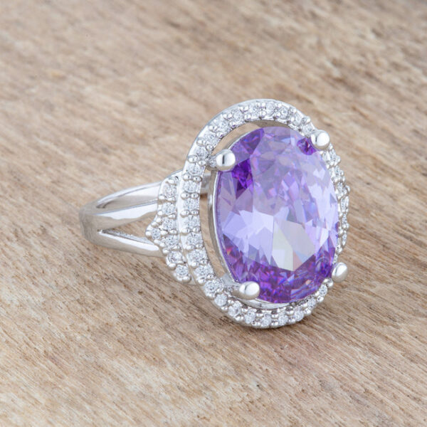 Cocktail ring standing upright showing the full band and pave-set stone face in profile