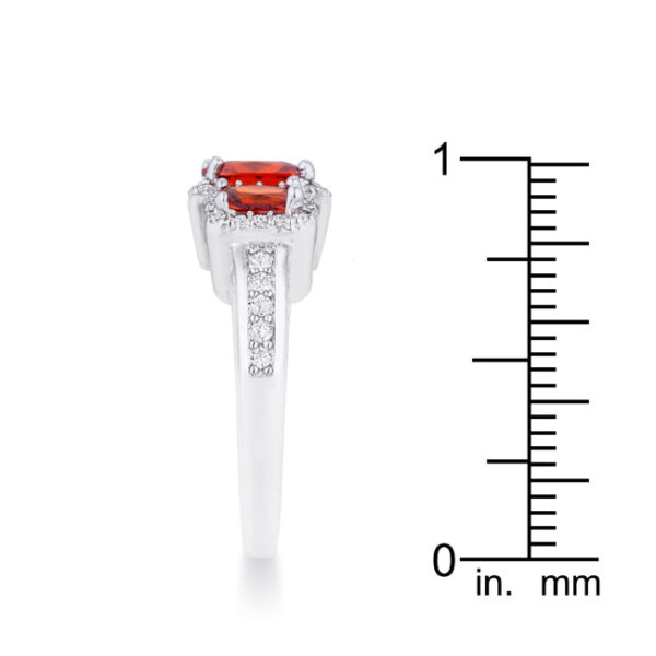 Round 1 Mm garnet-colored cubic zirconia in a pave-set classic trio ring of rhodium plated over lead free alloy (brass).