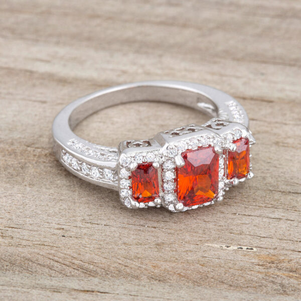 Garnet-colored cubic zirconia classic trio ring with a rhodium plated over lead free alloy (brass) finish.