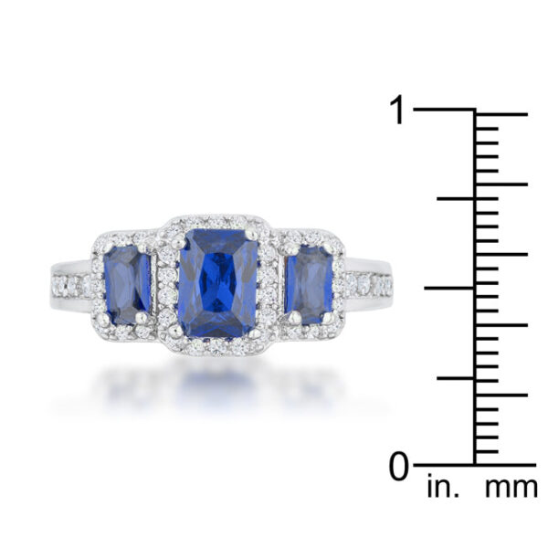 Round 1 Mm sapphire-colored cubic zirconia in a Pave setting on a classic trio ring.