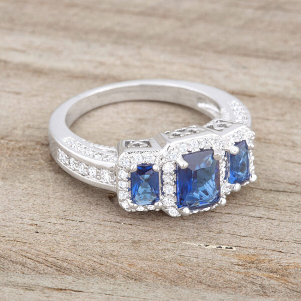 Sapphire-colored cubic zirconia classic trio ring with a 2.3mm-wide band.