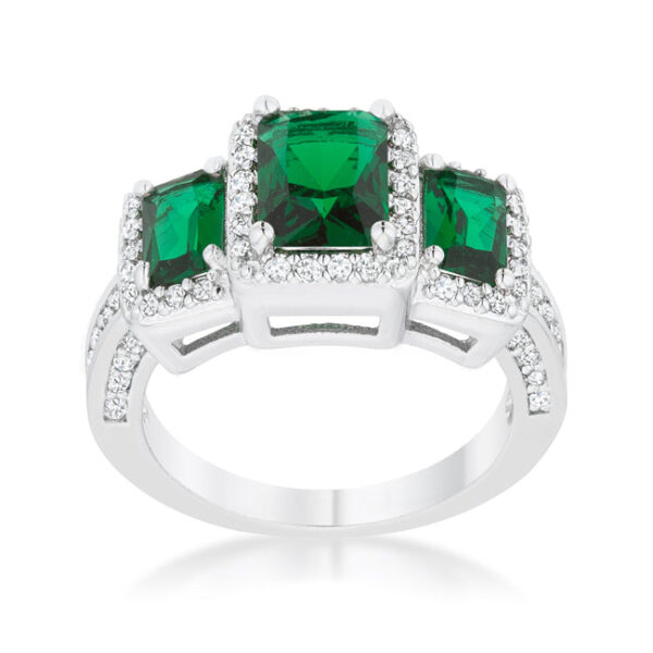 Round 1 Mm emerald-colored cubic zirconia in pave on a 2.3mm rhodium plated over lead free alloy (brass) ring.