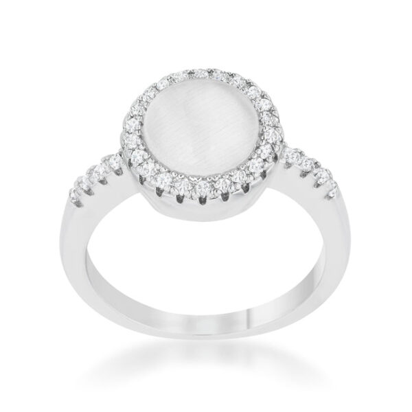 Round, all-clear 1.3 Mm cubic zirconia accent stones in a pave setting on a classic ring.