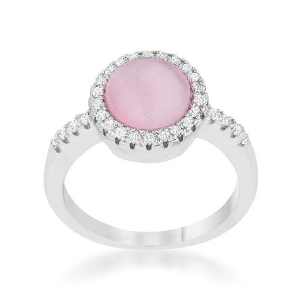 rhodium plated over lead free alloy (brass) classic ring with 1.3 Mm round, all clear cubic zirconia in a pave setting.