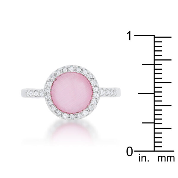 Round all clear cubic zirconia in a pave setting on a 2mm rhodium plated over lead free alloy (brass) ring.