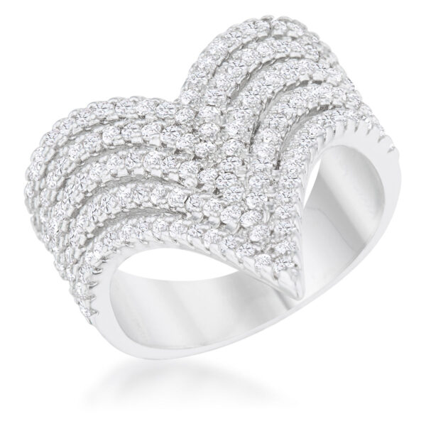 Vintage-inspired cocktail ring with round pink cubic zirconia in a pave setting and rhodium plated over lead free alloy (brass).