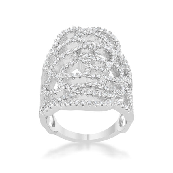 Antique filigree cocktail ring with a 2.5 Mm width and clear round cubic zirconia in pave.