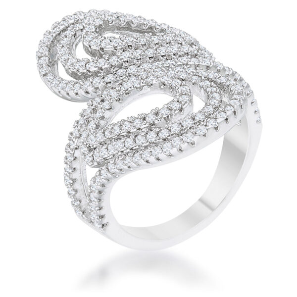 Circle ring in rhodium plated over lead free alloy (brass) with round, All Clear Cubic Zirconia in a Pave setting.