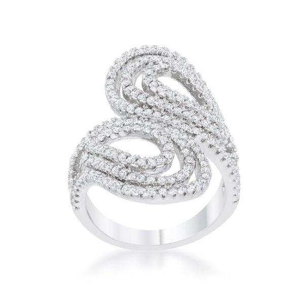 Round, All Clear Cubic Zirconia circle ring in a Pave setting, rhodium plated over lead free alloy (brass).