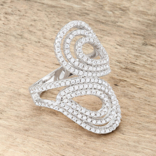 Pave circle ring with round, All Clear Cubic Zirconia, rhodium plated over lead free alloy (brass).