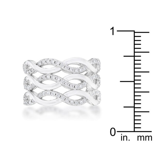 Round cubic zirconia pave cocktail ring with 0.88 ct total weight and rhodium plated over lead free alloy (brass).