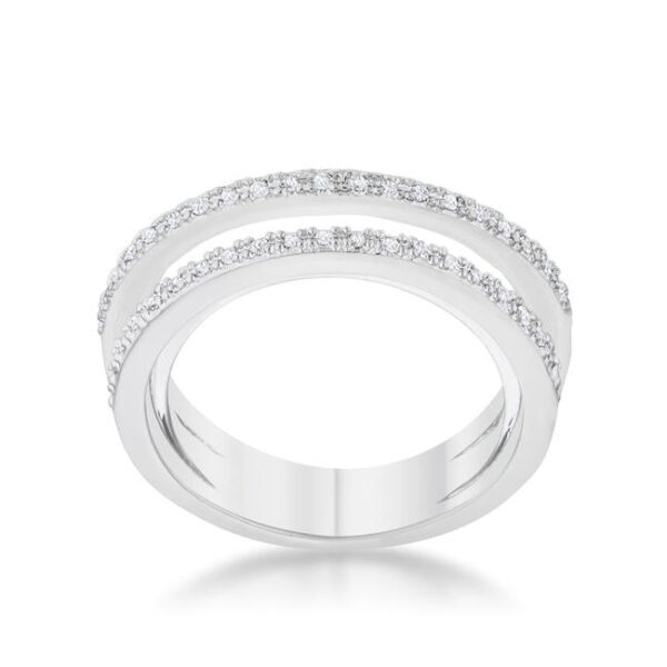 Round 1 Mm cubic zirconia in a pave setting on a twisted trio band ring.
