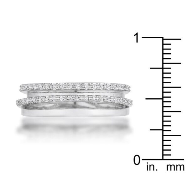 Twisted trio band ring measuring 5 (mm) wide with round cubic zirconia in a pave setting.