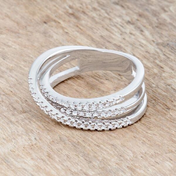 Round 1 Mm cubic zirconia in a pave setting on a classic trio band ring measuring 5 (mm) wide.