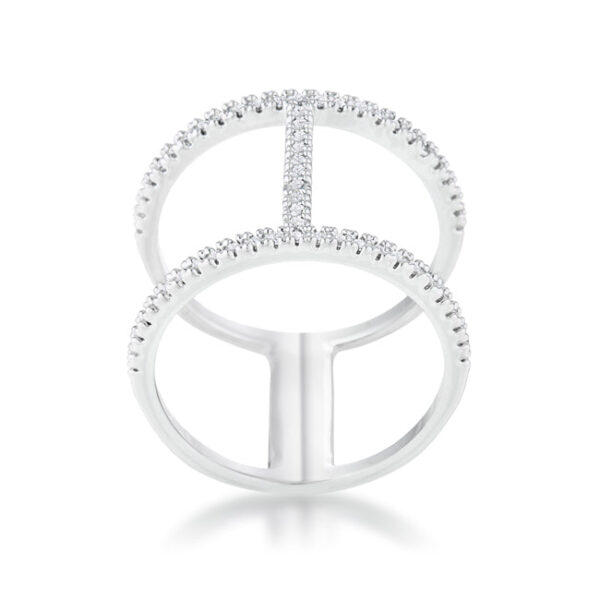 Open contemporary ring design with a rhodium plated finish.