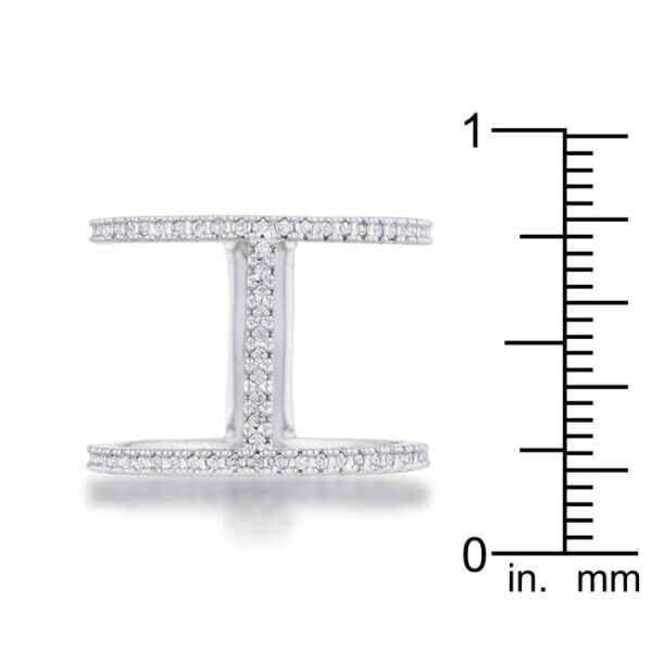 Round cubic zirconia in a pave setting on the open contemporary ring.
