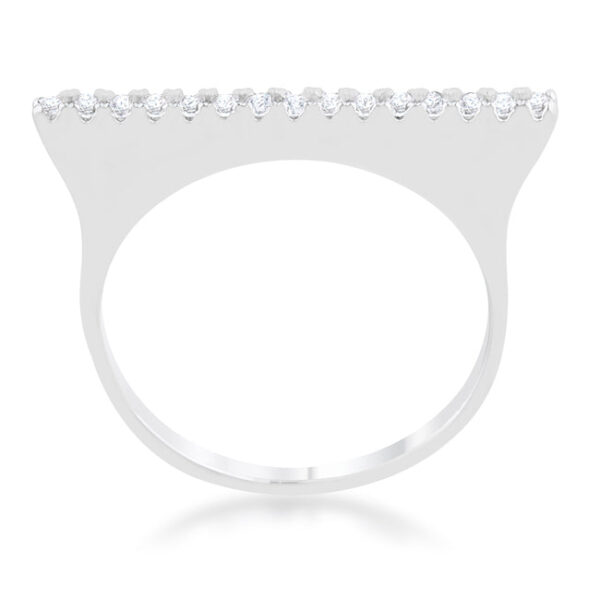 Round cubic zirconia pave ring with 0.2 ct total weight, rhodium plated over lead free alloy (brass).