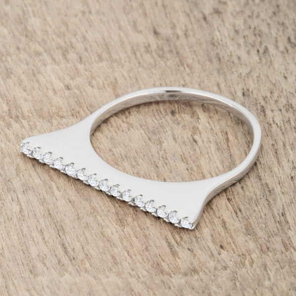 Classic ring with round cubic zirconia and a pave setting, rhodium plated over lead free alloy (brass).