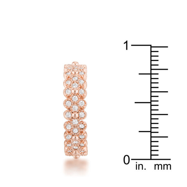 5mm eternity ring in rose gold tone over lead free alloy (brass) with round cubic zirconia in bezel settings.
