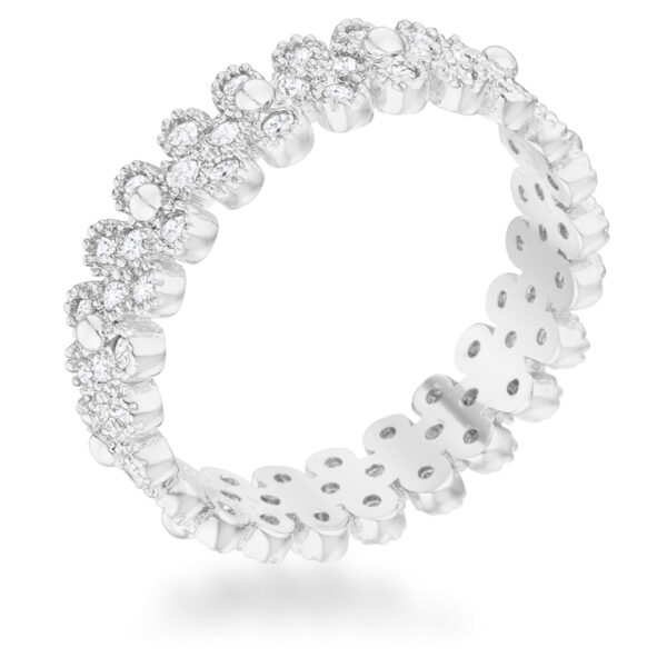 Textured bezel eternity ring with round cubic zirconia, 1 ct total carat weight, rhodium plated over lead free alloy (brass)