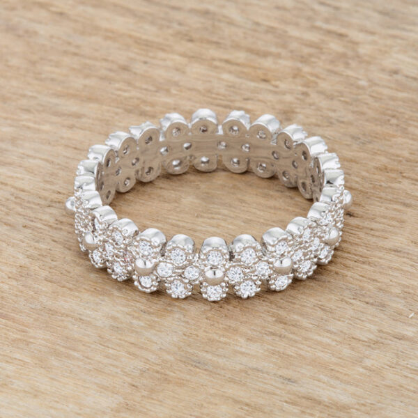 Classic 5mm ring in rhodium plated over lead free alloy (brass) with textured bezel-set cubic zirconia