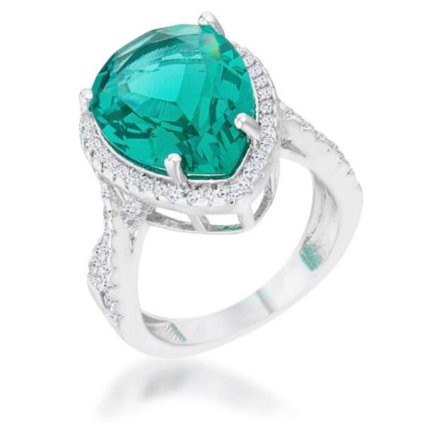 Teardrop cocktail ring with clear round cubic zirconia in pave, 9.9 ct total carat weight, and a 3mm band.
