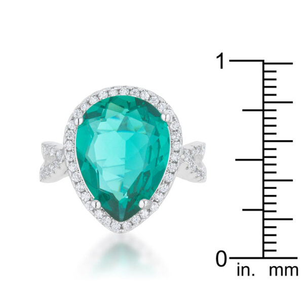 Clear cubic zirconia teardrop cocktail ring in pave with a 3mm band and 9.9 ct total carat weight.