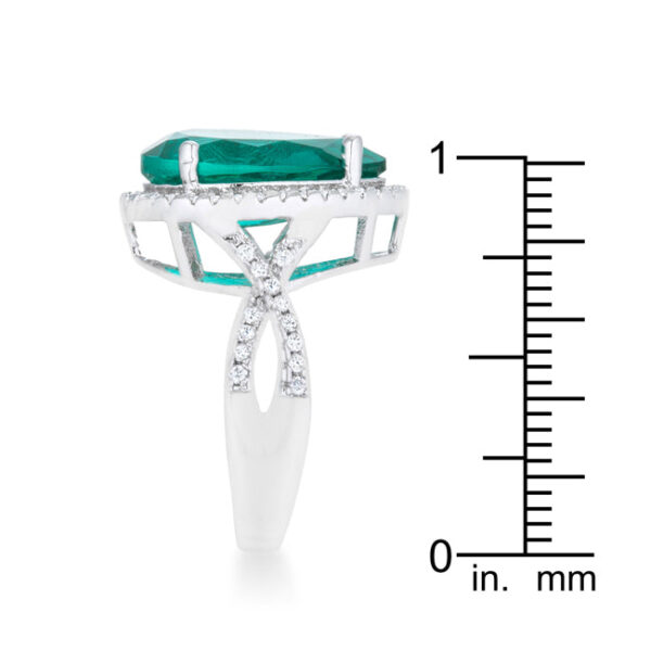 Teardrop design cocktail ring with clear round cubic zirconia in pave and 9.9 ct total carat weight.