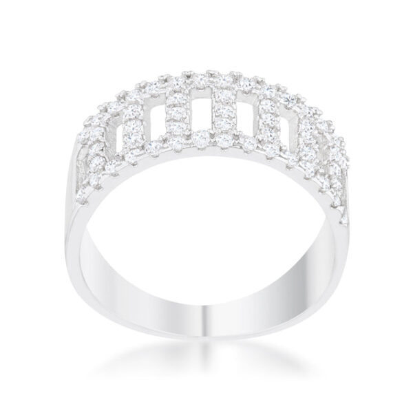 Round purple cubic zirconia accents in a pave setting on a contemporary band ring