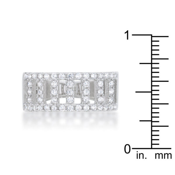 Rhodium plated over lead free alloy (brass) contemporary band ring with purple cubic zirconia