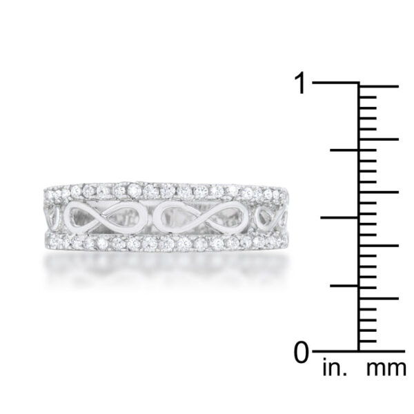 Round 1.25 Mm cubic zirconia in a pave-set infinity band, rhodium plated over lead free alloy (brass).