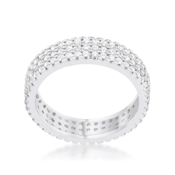 Round 1.25 Mm cubic zirconia pave band in rhodium plated over lead free alloy (brass), measuring 5mm wide.